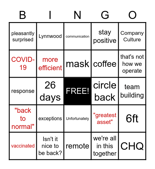 Back to the Office BINGO Card