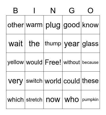 Spelling and Sight Words Bingo Card