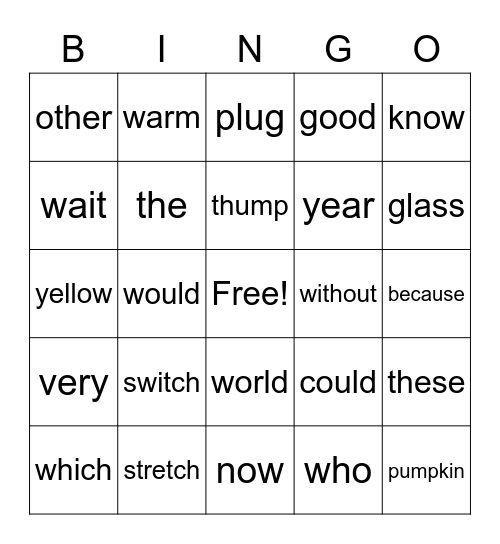 Spelling and Sight Words Bingo Card