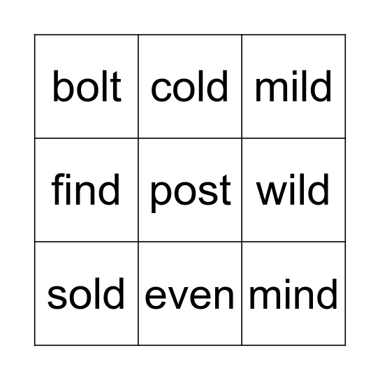 Cade Bingo Card