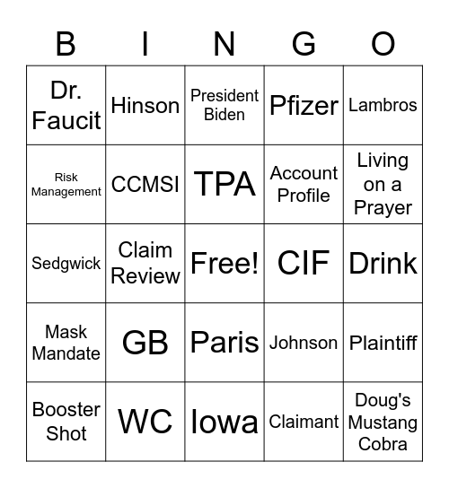 AXA XL Bingo Card