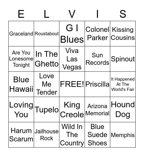ELVIS PRESLEY BINGO Card