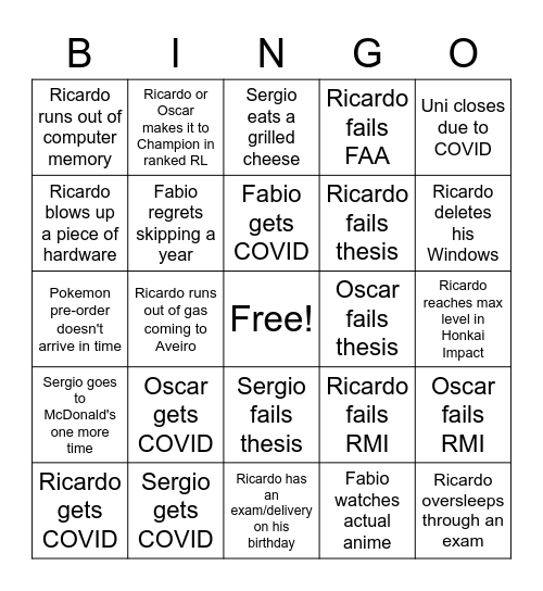 2021/2022 Bingo Card