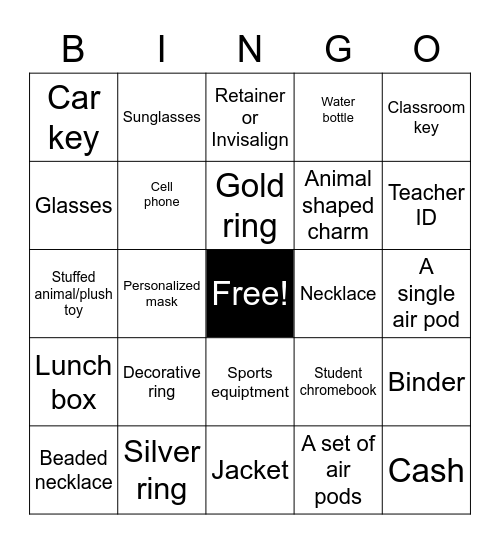 Lost and Found Bingo Card