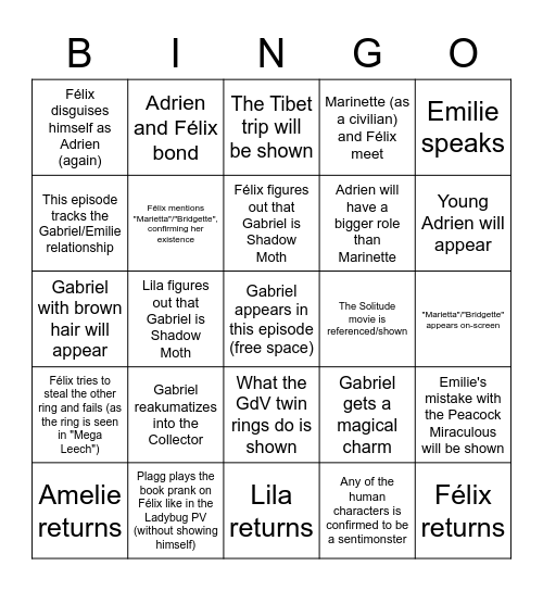 "Gabriel Agreste" Bingo Card