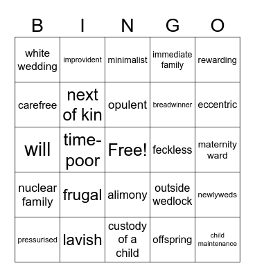 words Bingo Card