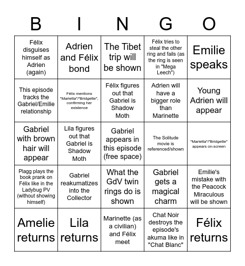 Gabriel Agreste Bingo Card