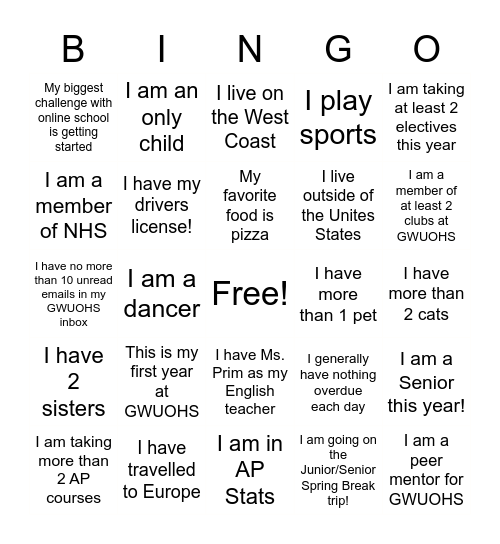 Homeroom Huddle Bingo Card Bingo Card
