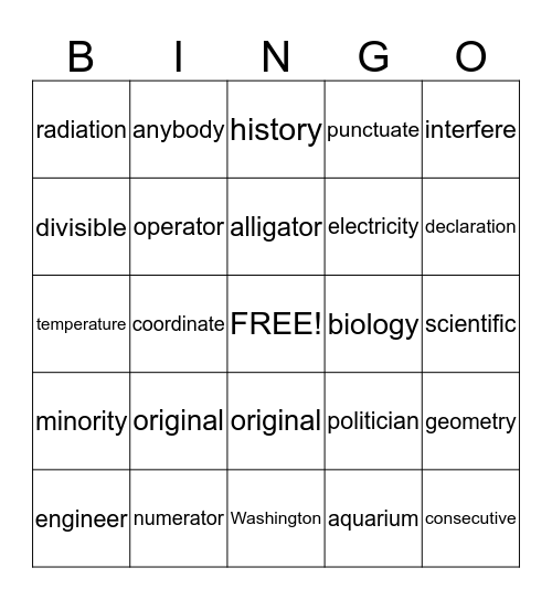 Untitled Bingo Card