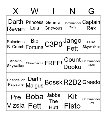 Star Wars Blaster Bingo Card