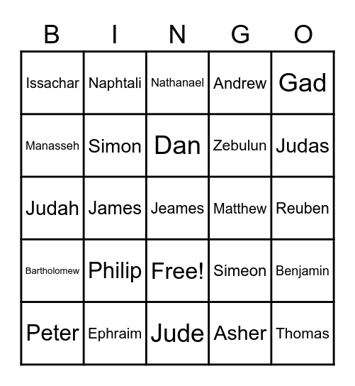 12 Tribes and Disciples Bingo Card