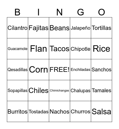 Mexican Bingo Card