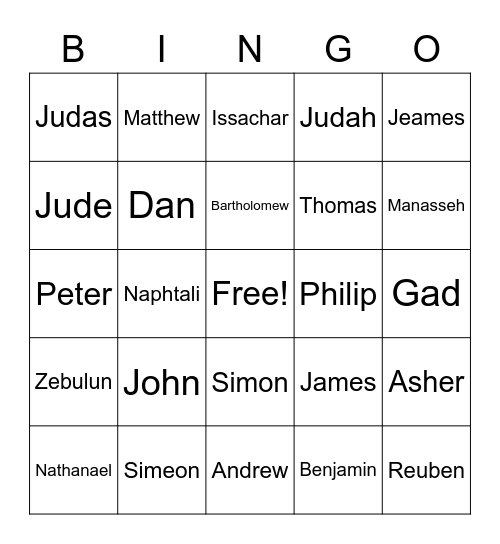 Name of 12 Tribes and Disciples Bingo Card