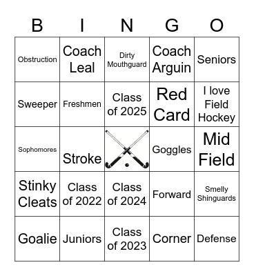Field Hockey Bingo Card