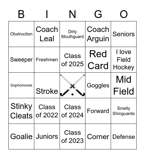 Field Hockey Bingo Card