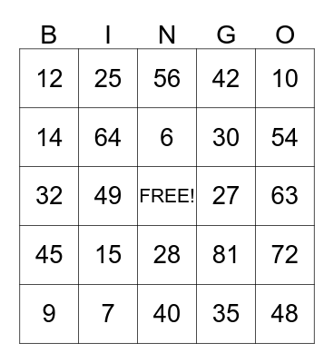 Multiplication Bingo Card