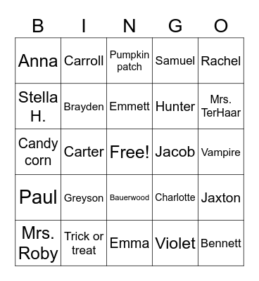 Halloween Bingo Card
