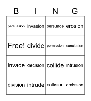 Spelling Bingo List #6 Bingo Card