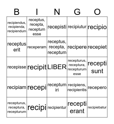 Verbs/Verbals Bingo Card