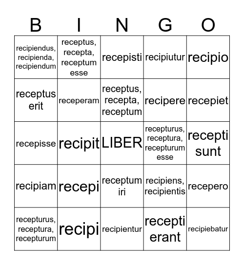 Verbs/Verbals Bingo Card