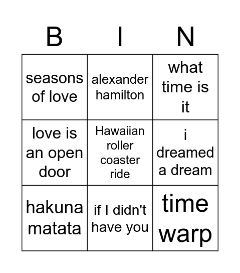 Untitled Bingo Card