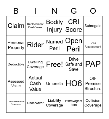 BNI INSURANCE Bingo Card