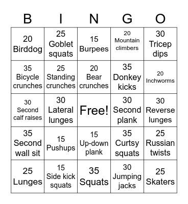 No Excuses November Bingo Card