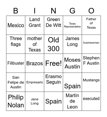 Filibusters and Empresarios Bingo Card