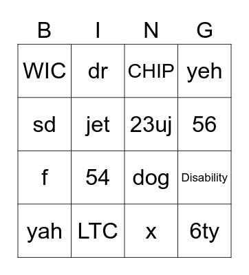 MEDICAID Bingo Card