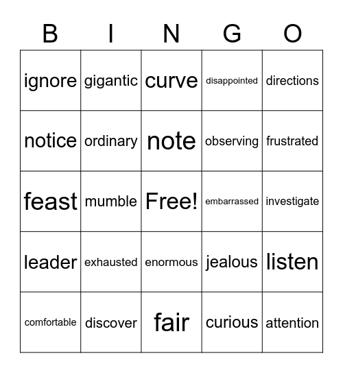 Vocabulary Words #2 Bingo Card