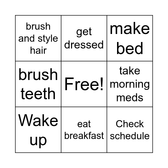 Morning Routine Bingo Card