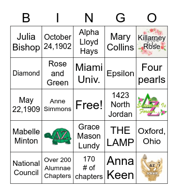 Delta Zeta Bingo Card