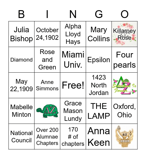 Delta Zeta Bingo Card