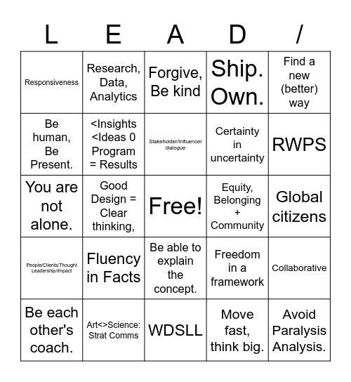 Global Gateway Advisors: Attributes Bingo Card