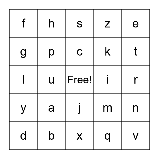 Alphabet Bingo Card
