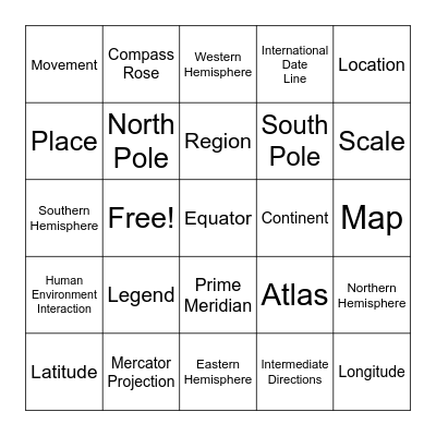 Geography Test Practice Bingo Card