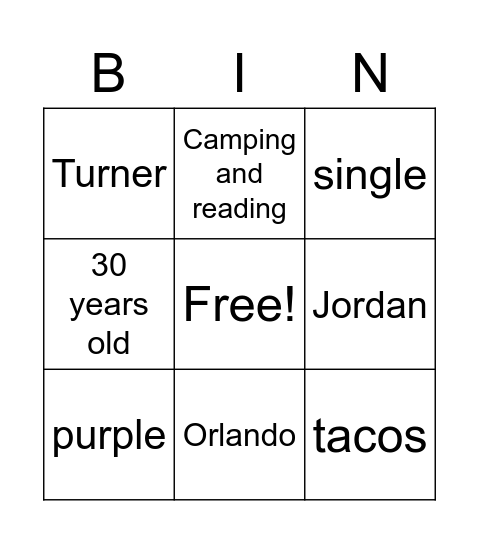 Introduction questions Bingo Card