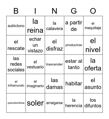 La Catrina y el Día de los Muertos Bingo Card