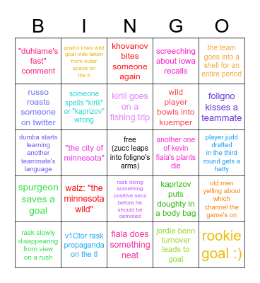 Minnesota Wild Bingo Card