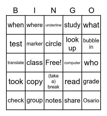 Studying & Succeeding in School Bingo Card