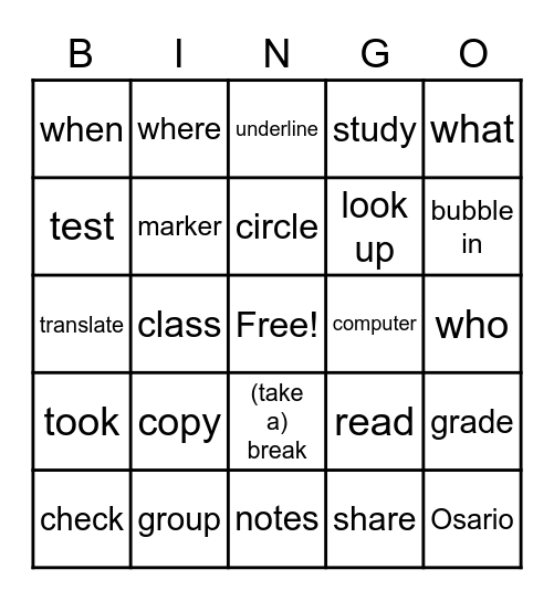 Studying & Succeeding in School Bingo Card