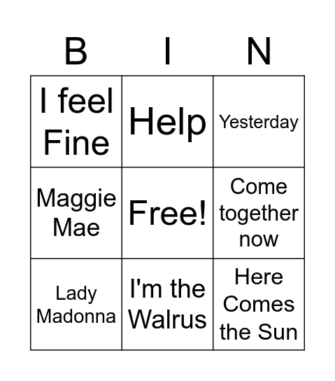 Beatles number 2 Bingo Card