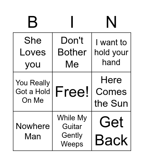 Beatles 3 Bingo Card
