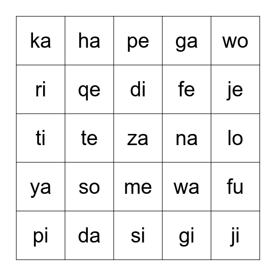 Alphabet Combination Bingo Card