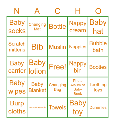 Baby Shower Bingo Card