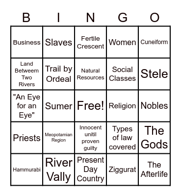 Social studies Bingo Card