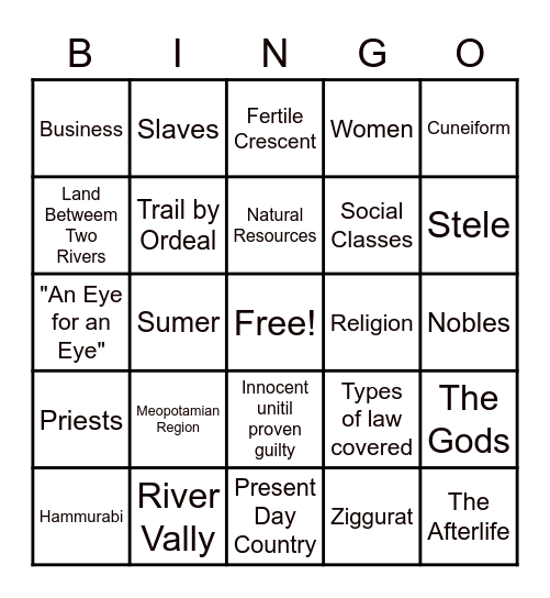 Social studies Bingo Card