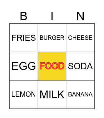 FOOD Bingo Card