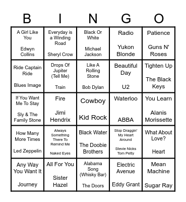 ROCK N' ROLL #25 Bingo Card
