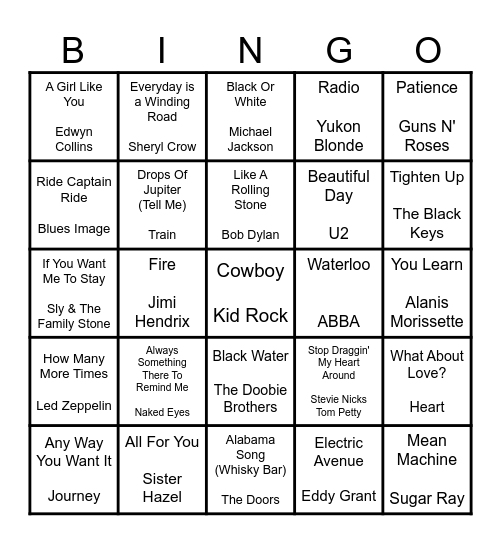 ROCK N' ROLL #25 Bingo Card